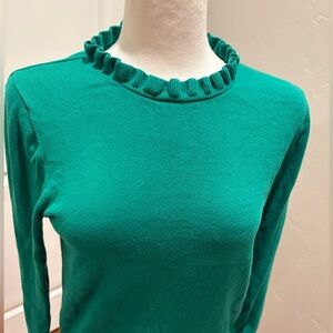 Green J. Crew Ruffled Neck Sweater Size Small Great Quality Soft and Lovely